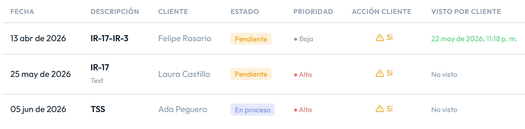 Vista real del seguimiento de vencimientos y trazabilidad documental en KOVAX Portal.